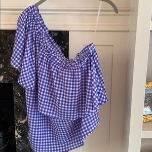 Blue and white check top